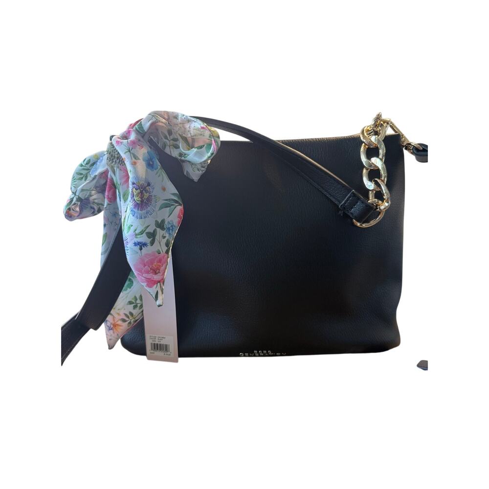 BCBG Generation Black Handbag w Floral Accents and Gold Hardware